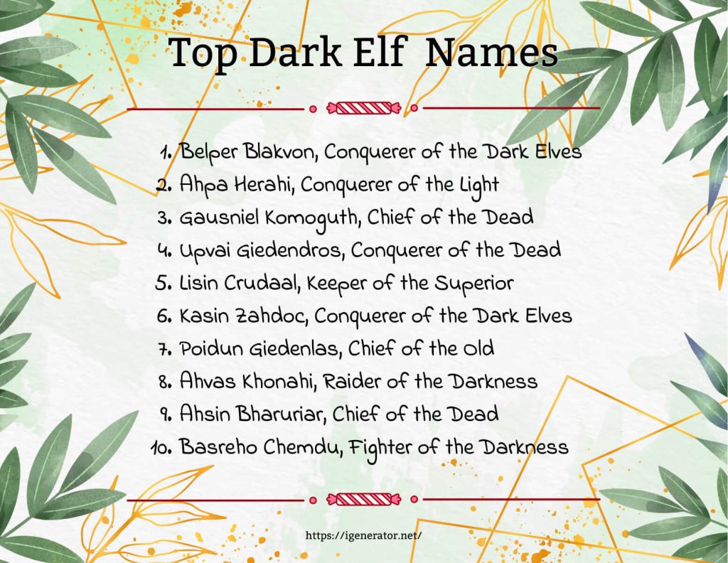Top Dark Elf Names