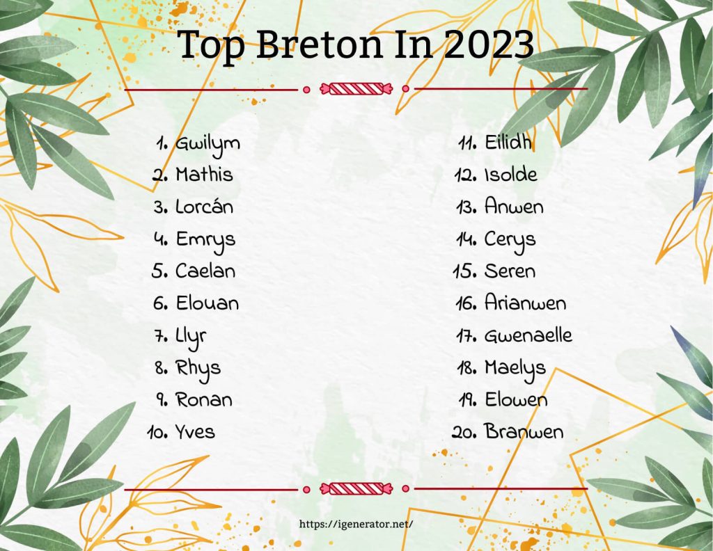 Full list of the Top 20 Breton Names