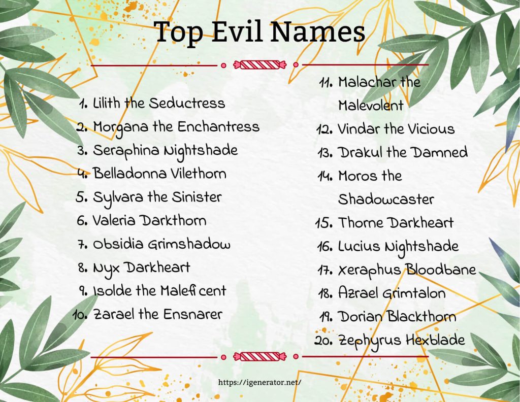 List of the Top Evil Names