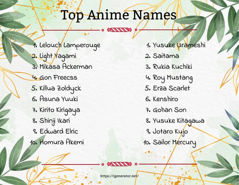 Anime Name Generator | 600 Anime Name Ideas