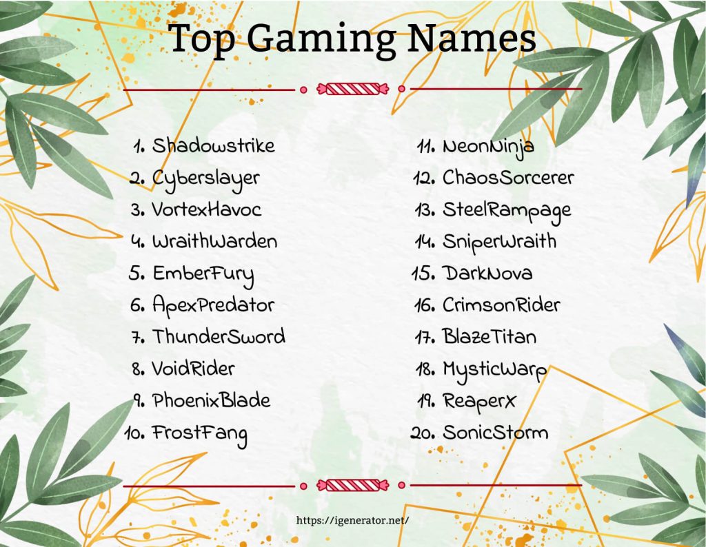 Top 20 Gaming Names