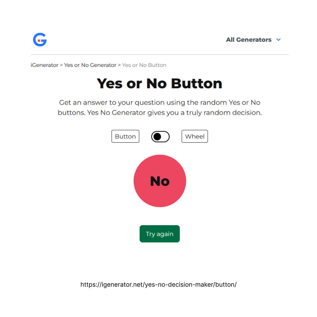 Yes or No Button ✔️❌ Press to Generate Random Decision