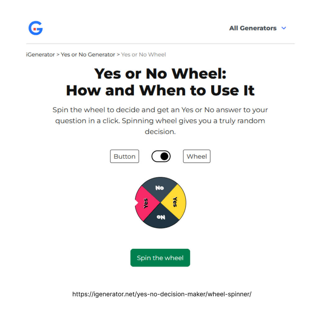 Yes or No Wheel Spinner