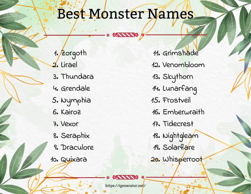 20 Best Monster Names